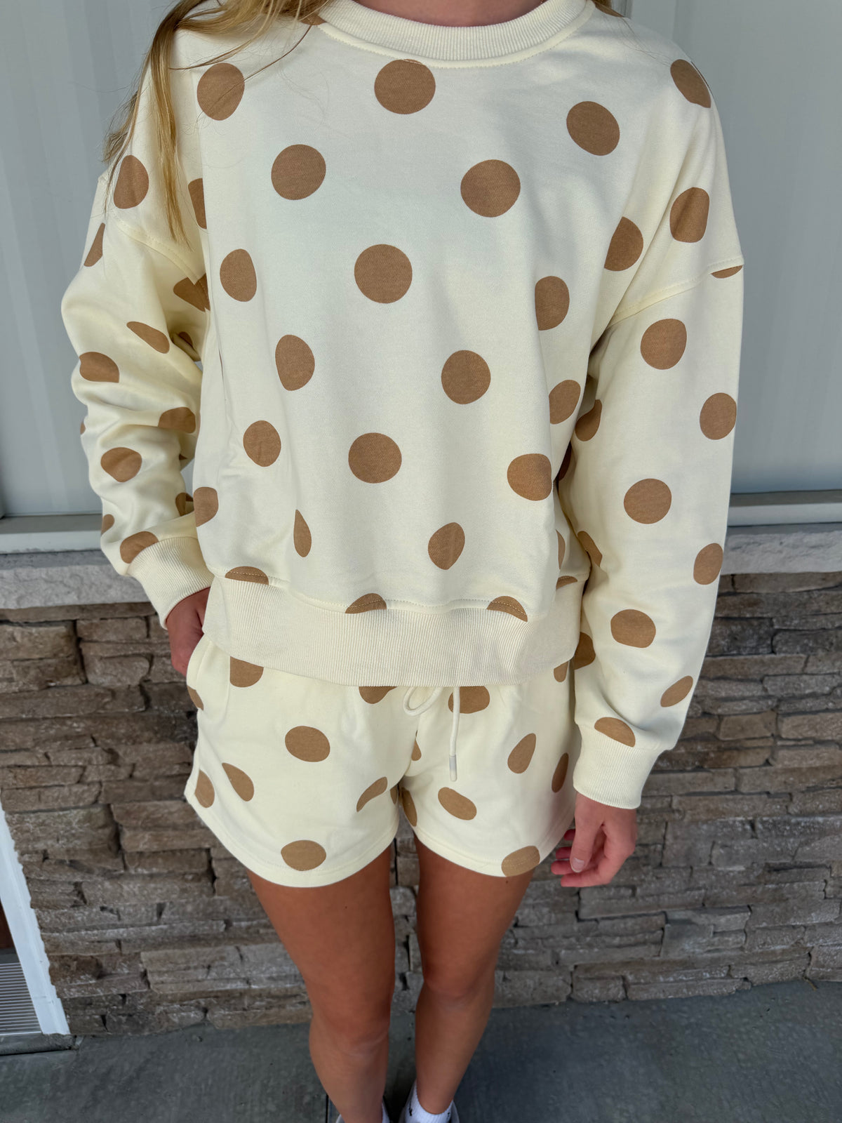 Tan and Yellow Polka Dot Crew Neck