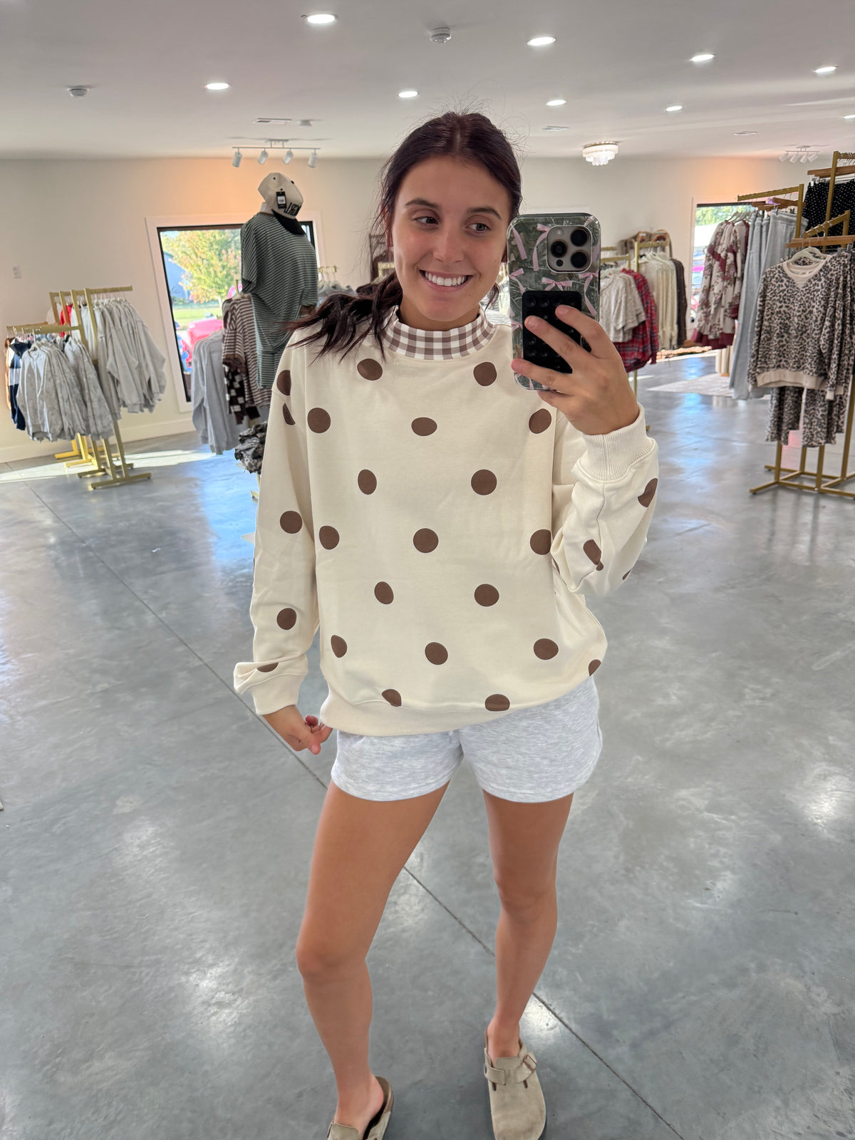 Oatmeal Polka Dot Gingham Sweatshirt