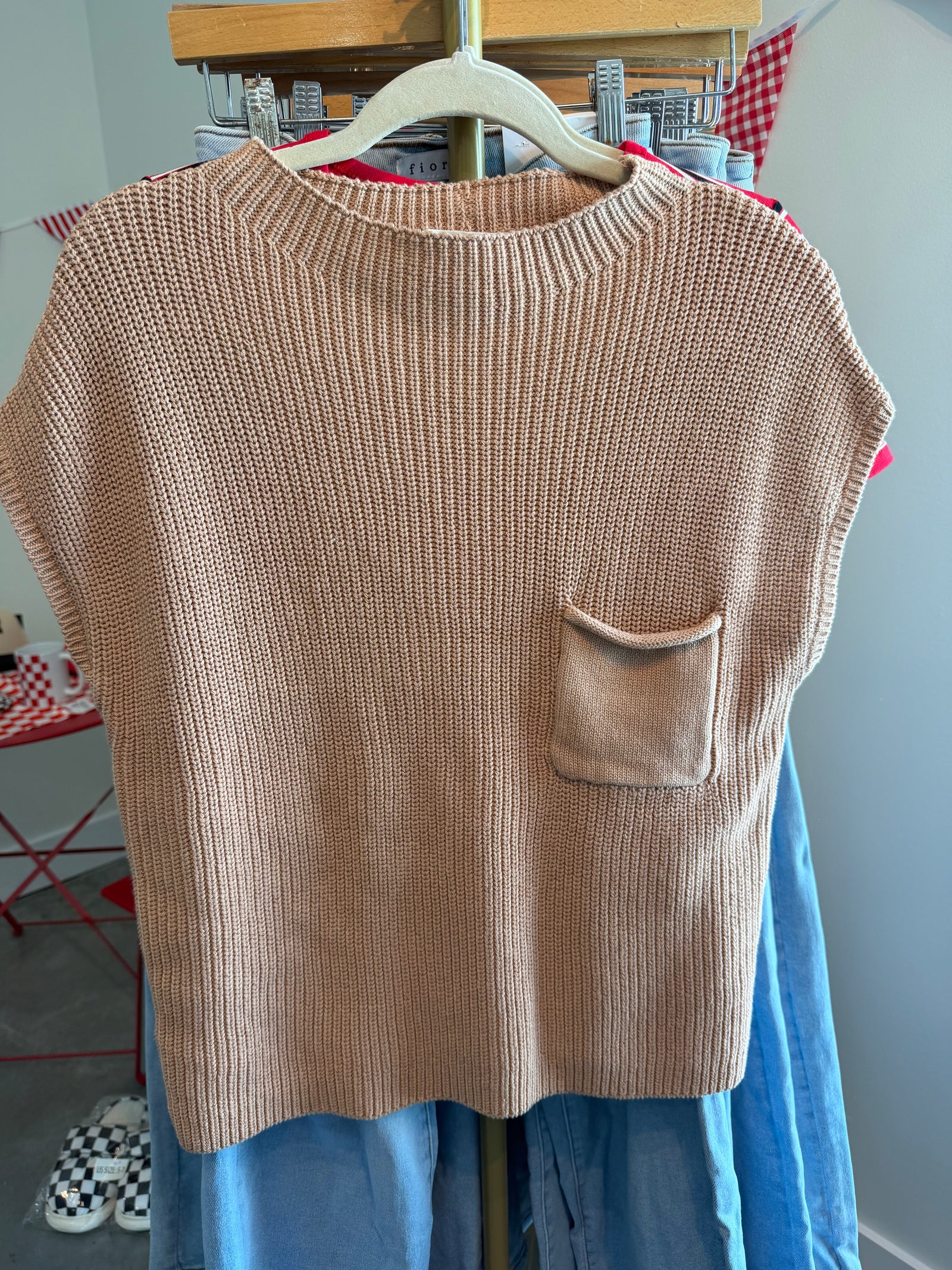 Coffee Colored Short Sleeve Knitted Sweater