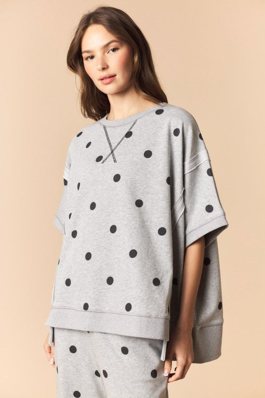 Polka Dot Dolman Sleeve Sweatshirt