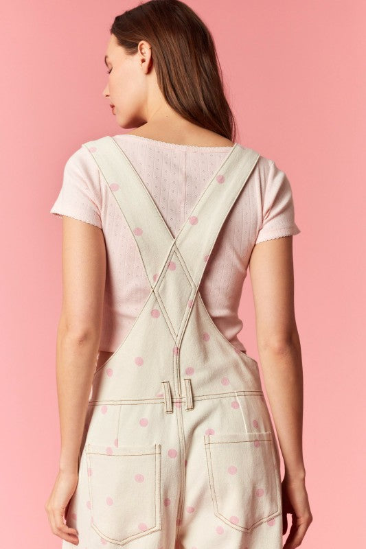 Scallop Embroidered Pointelle Rib Button Top pink