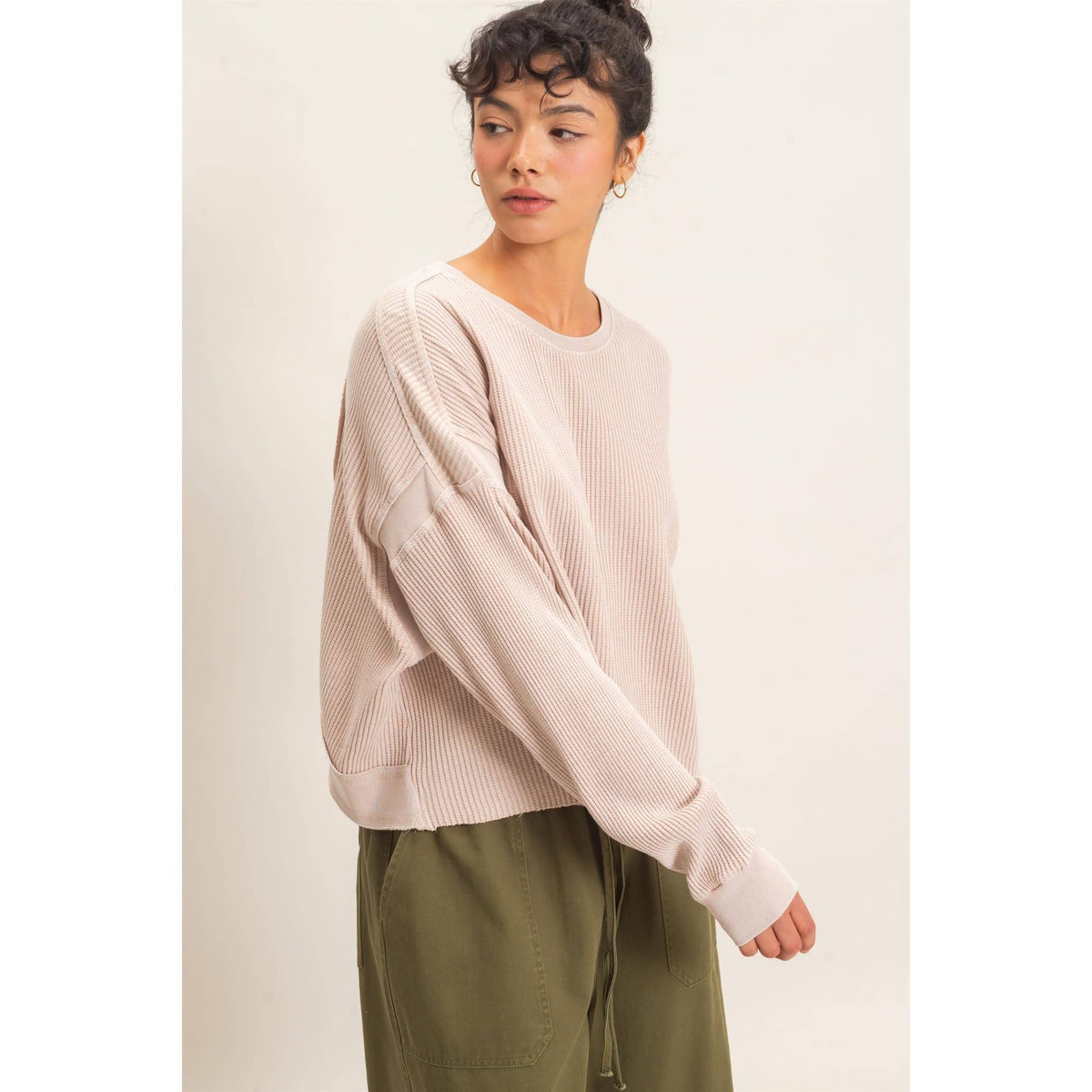 Mineral Wash Waffle Open Back Top TAUPE