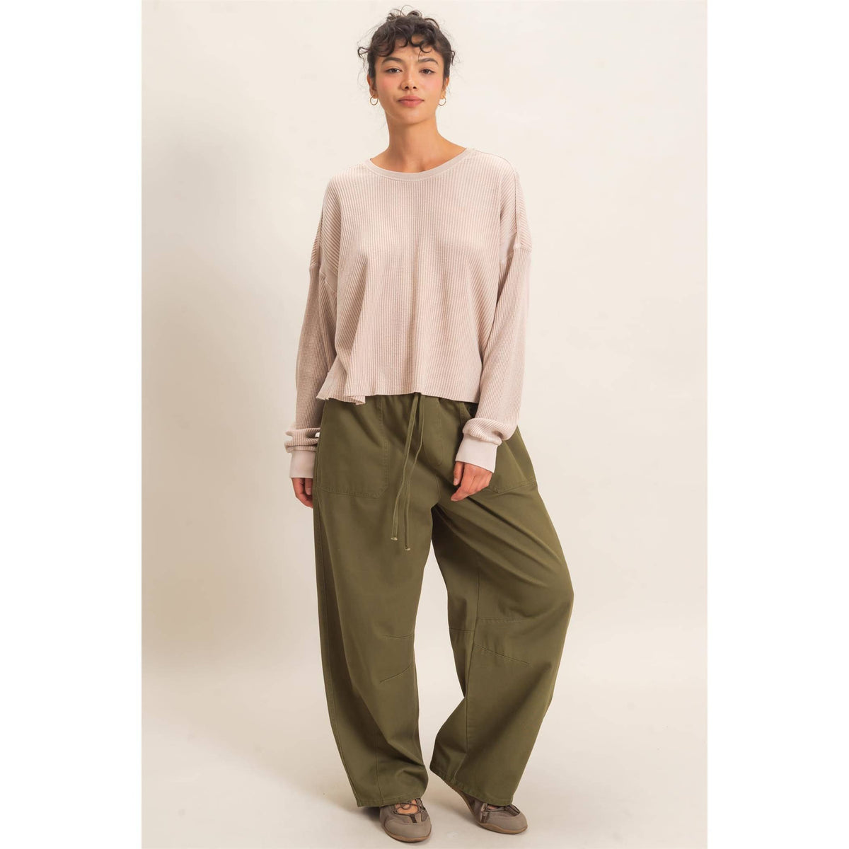 Mineral Wash Waffle Open Back Top TAUPE