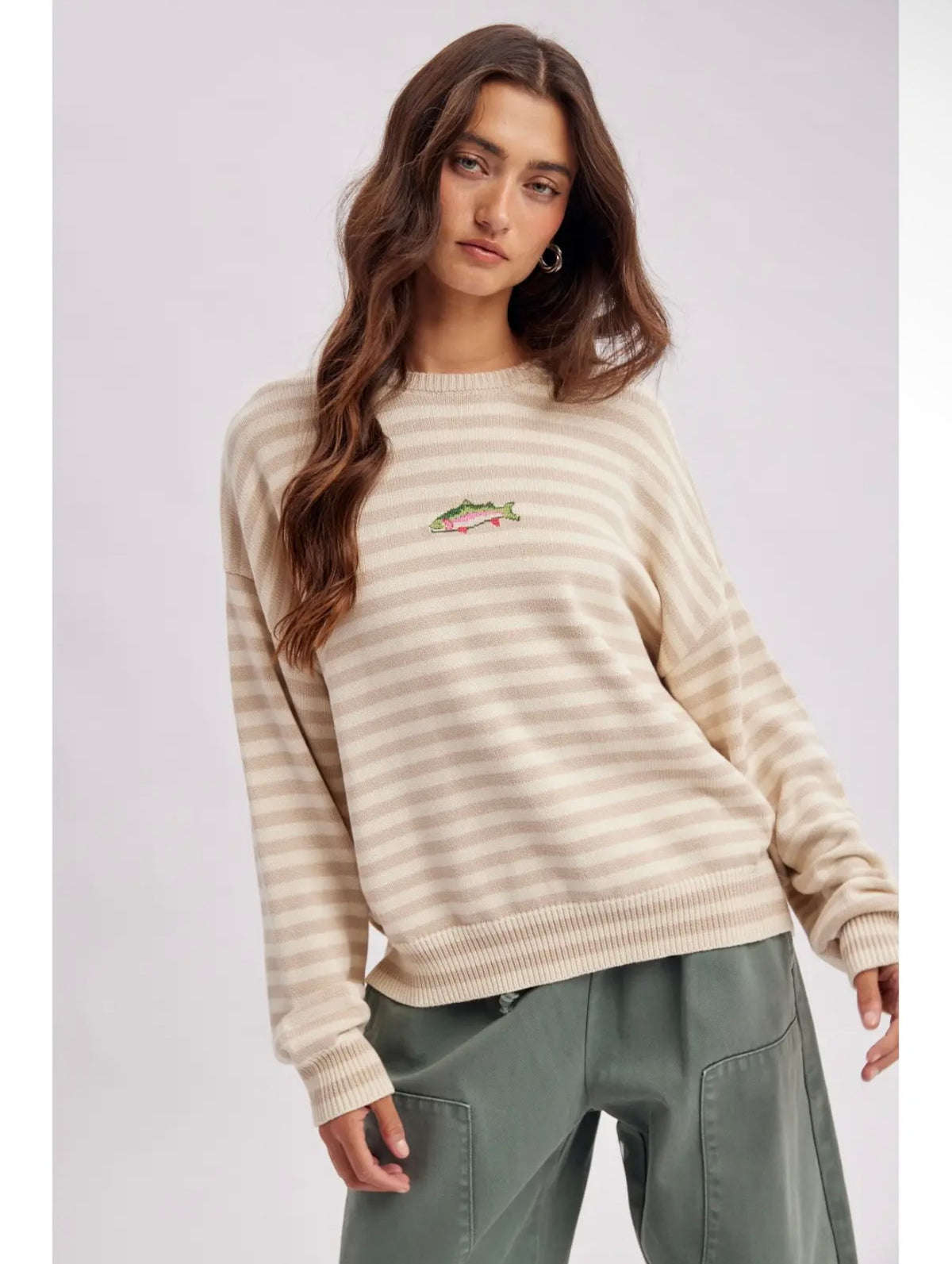 Striped Fish Coastal Graphic Sweater