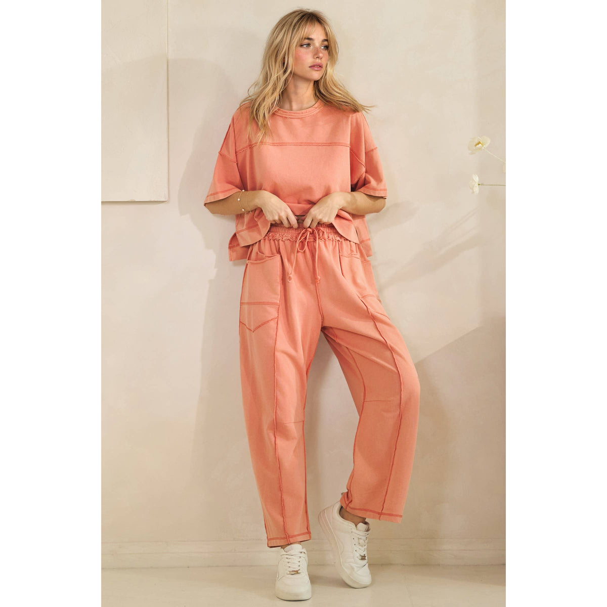 Coral Cropped Easy Top