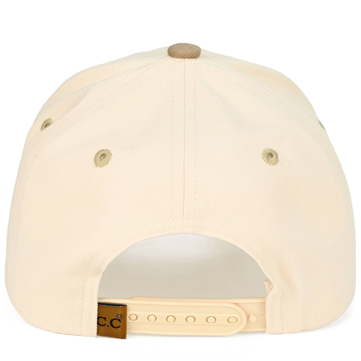 C.C AMEN Embroidered Letter Two Tone Trucker Hat: Beige