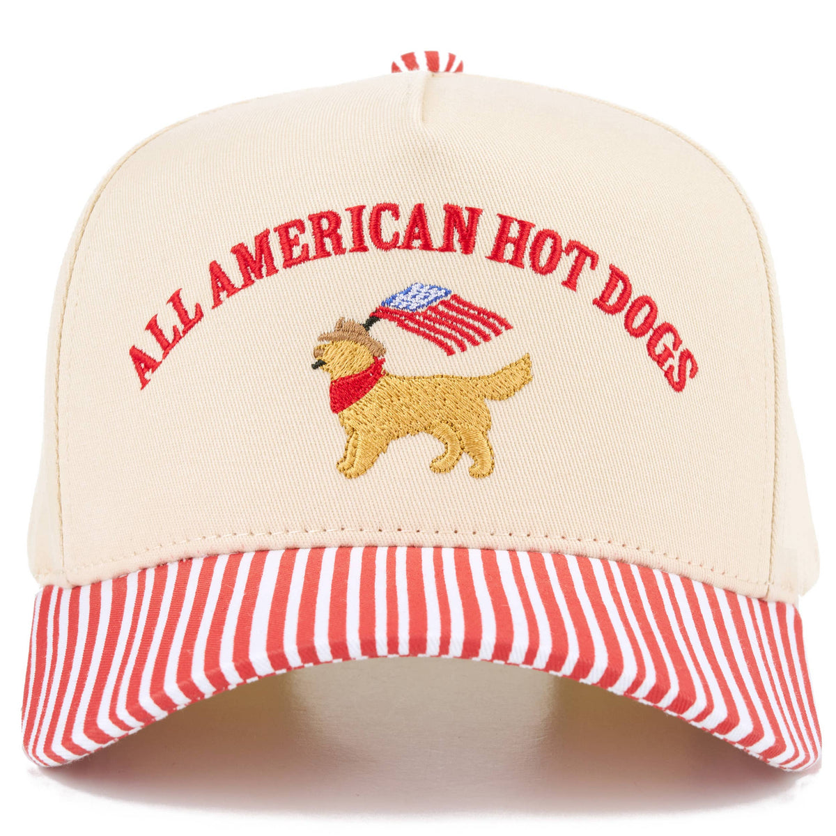 C.C ALL AMERICAN HOT DOGS Letter on Two Tone Trucker Hat: Red