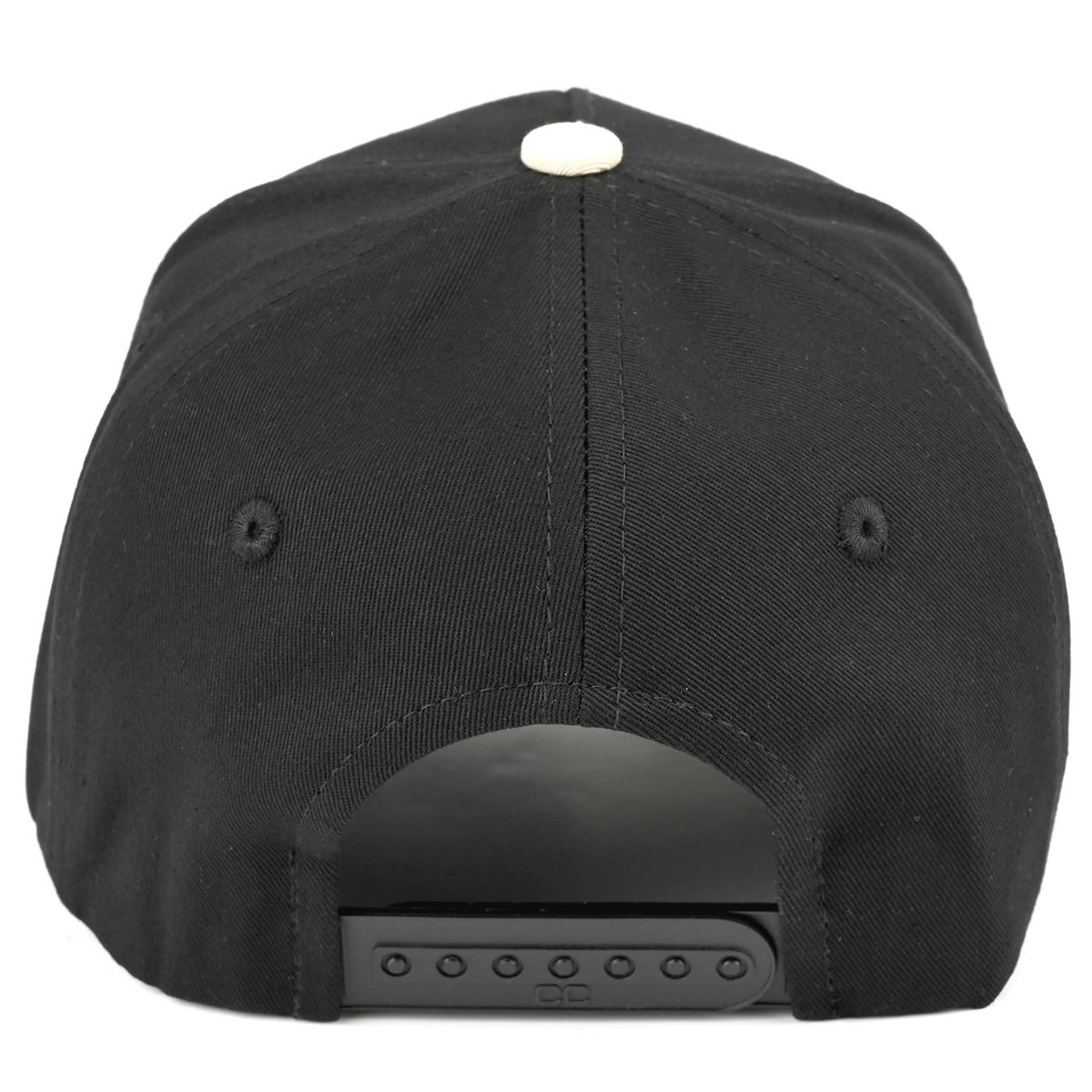C.C HOLY COW Letter Embroidered Two Tone Trucker Hat: Black/Black