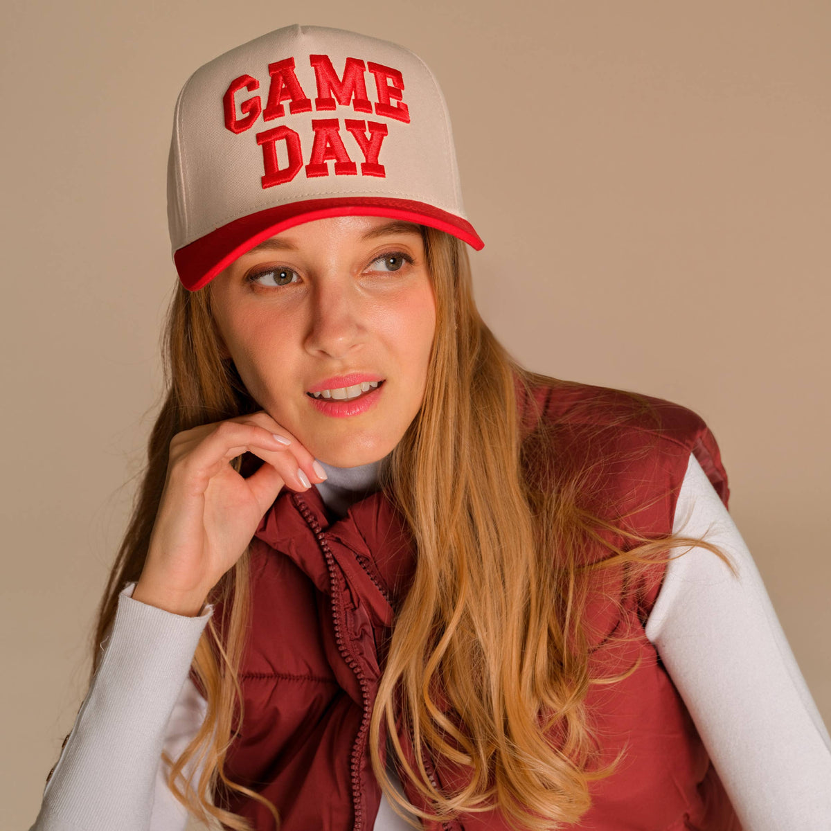 C.C GAME DAY Embroidered Cotton Baseball Cap: Red