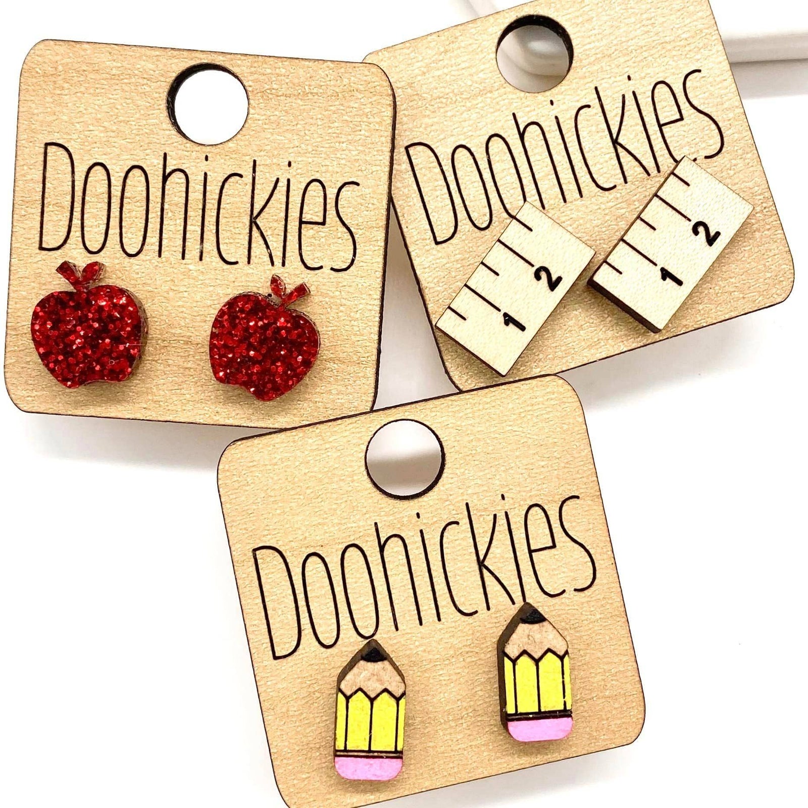 Teacher Appreciation Single Studs - Back to School Teacher Earrings: Glitter Red Apple