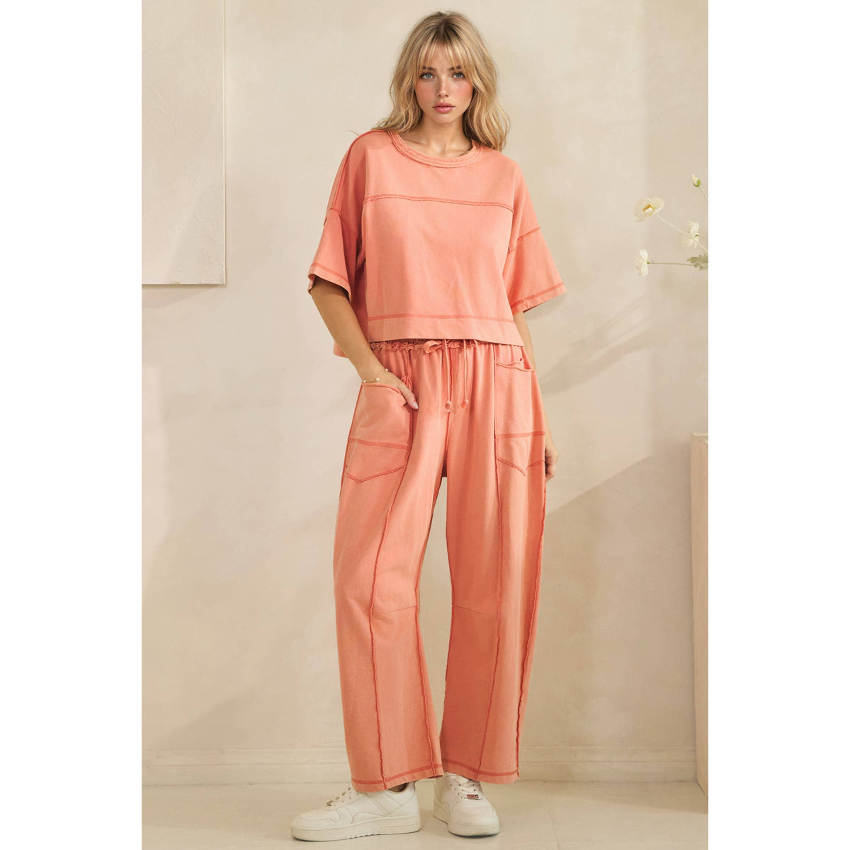 Coral Cropped Easy Top