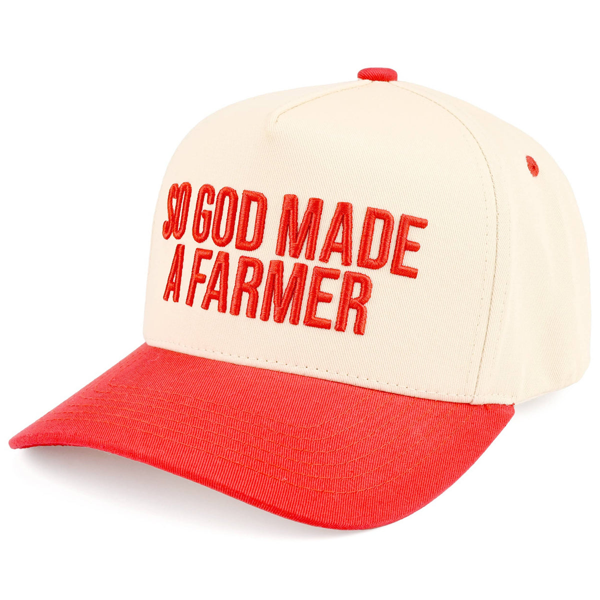 C.C SO GOD MADE A FARMER Letter Two Tone Trucker Hat: Red