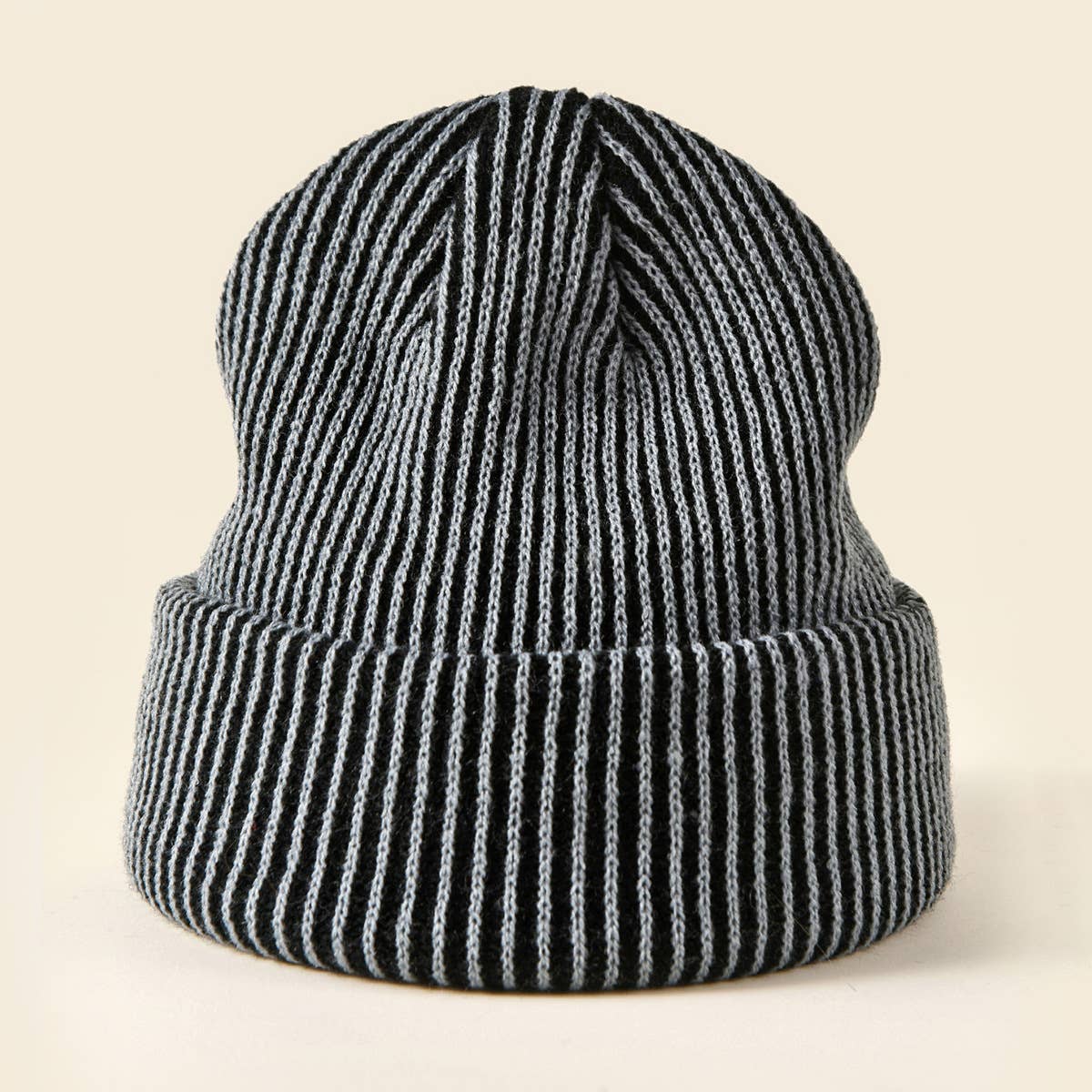 Chic curled beanie striped beanie: Gray / M