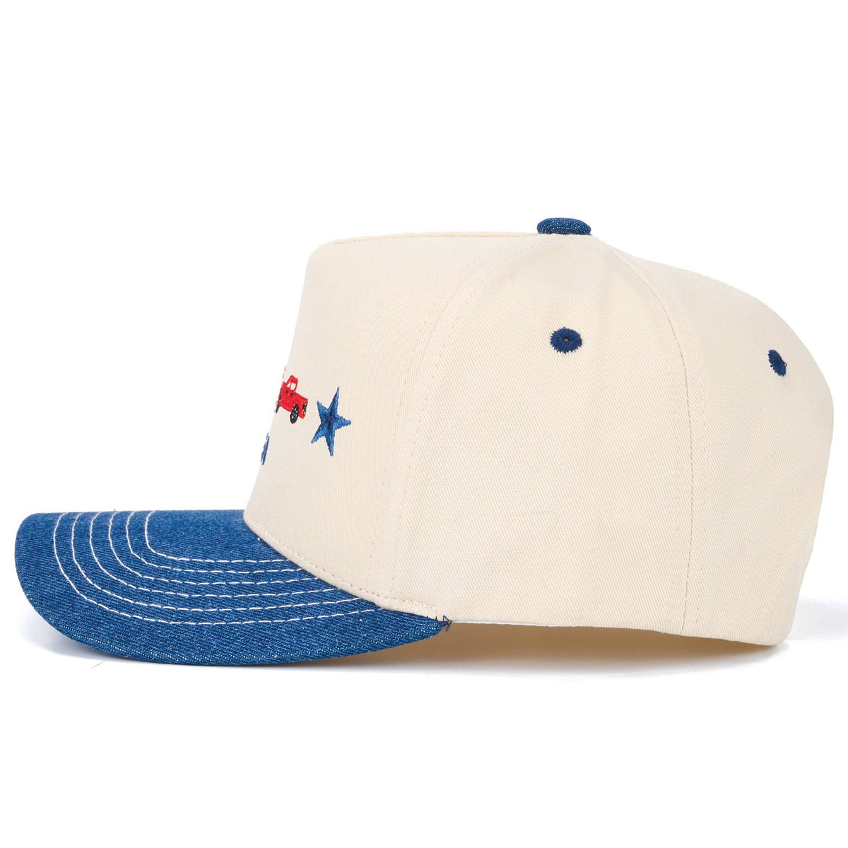 C.C USA Letter with Icon Embroidered on Two Tone Trucker Hat: Dark Denim