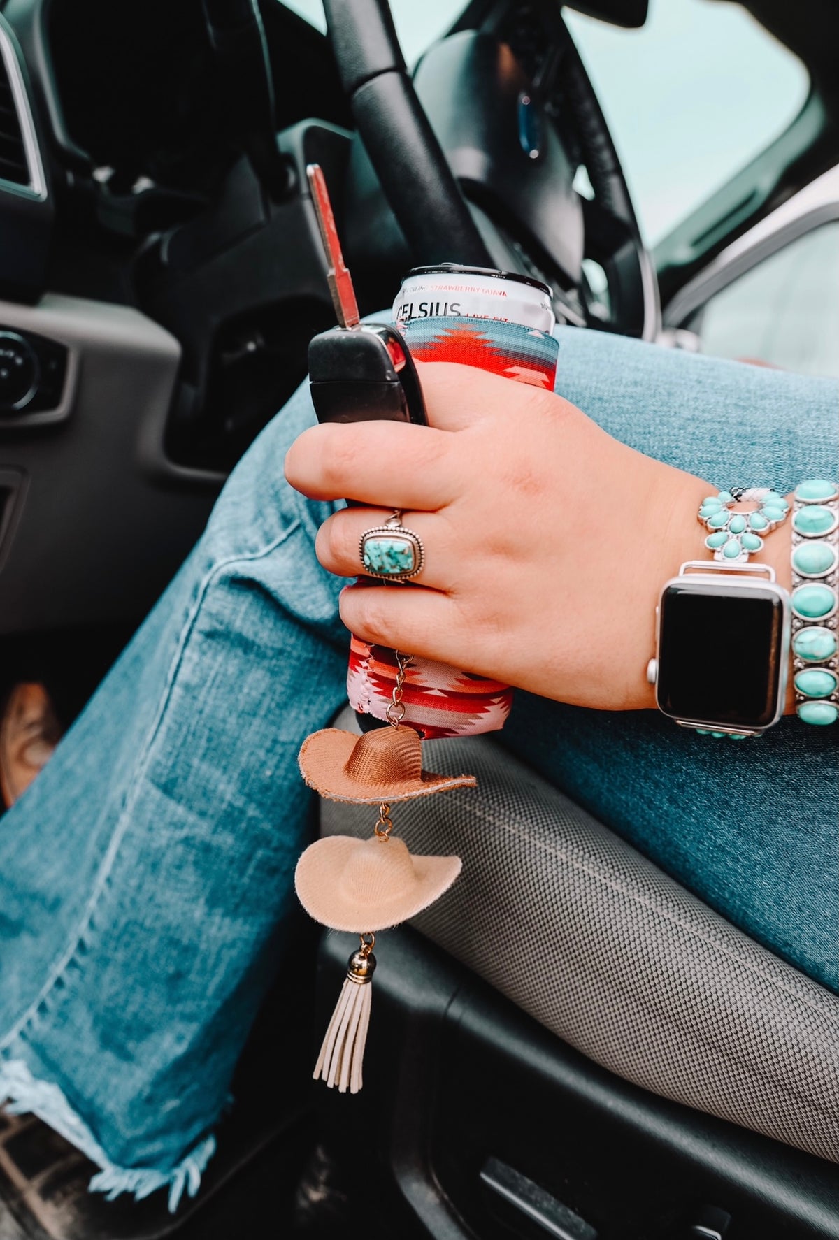 Combo Brown &amp; Stone Cowboy Hat Rearview Mirror Charm