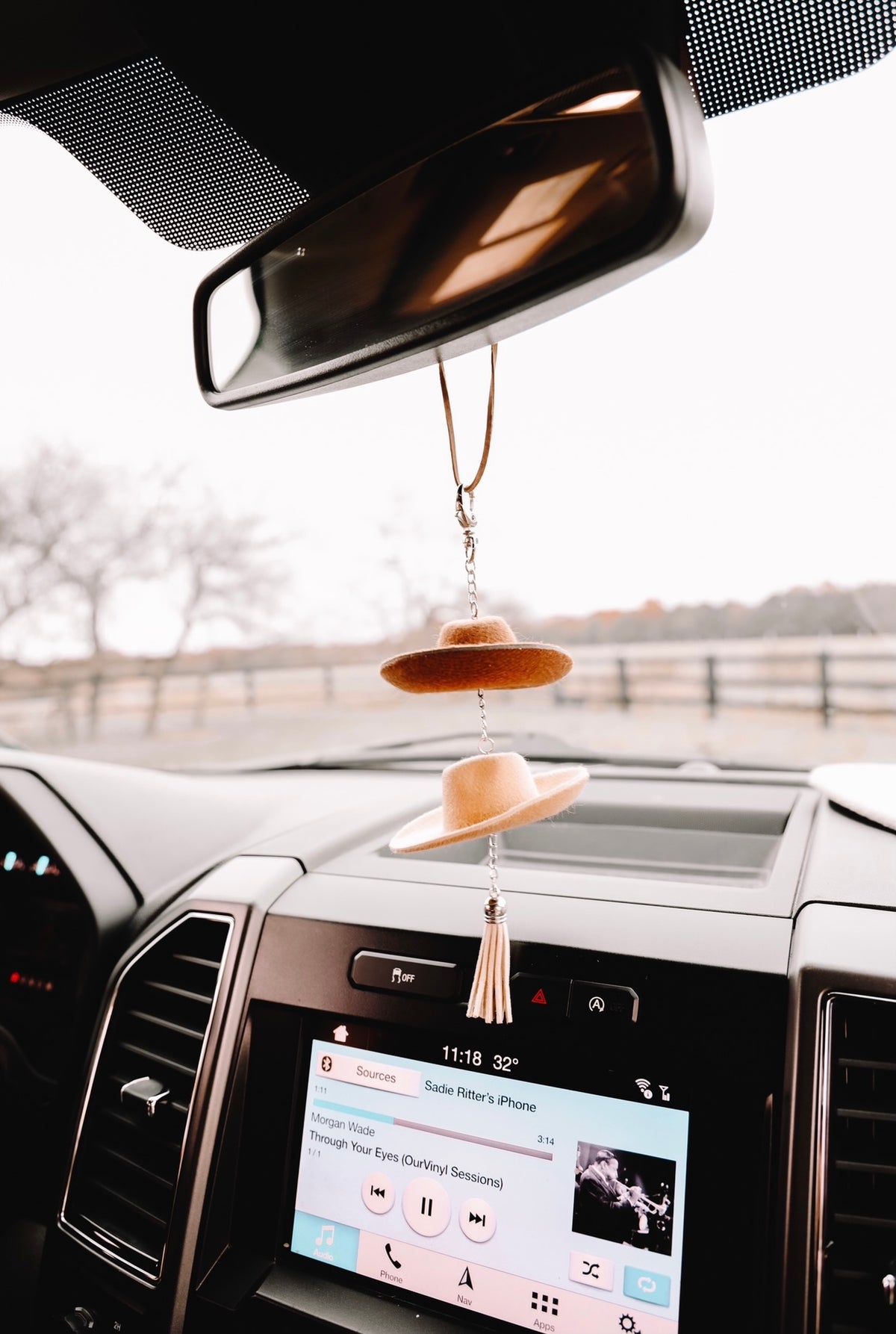 Brown &amp; Stone Cowboy Hat Rearview Mirror Charm