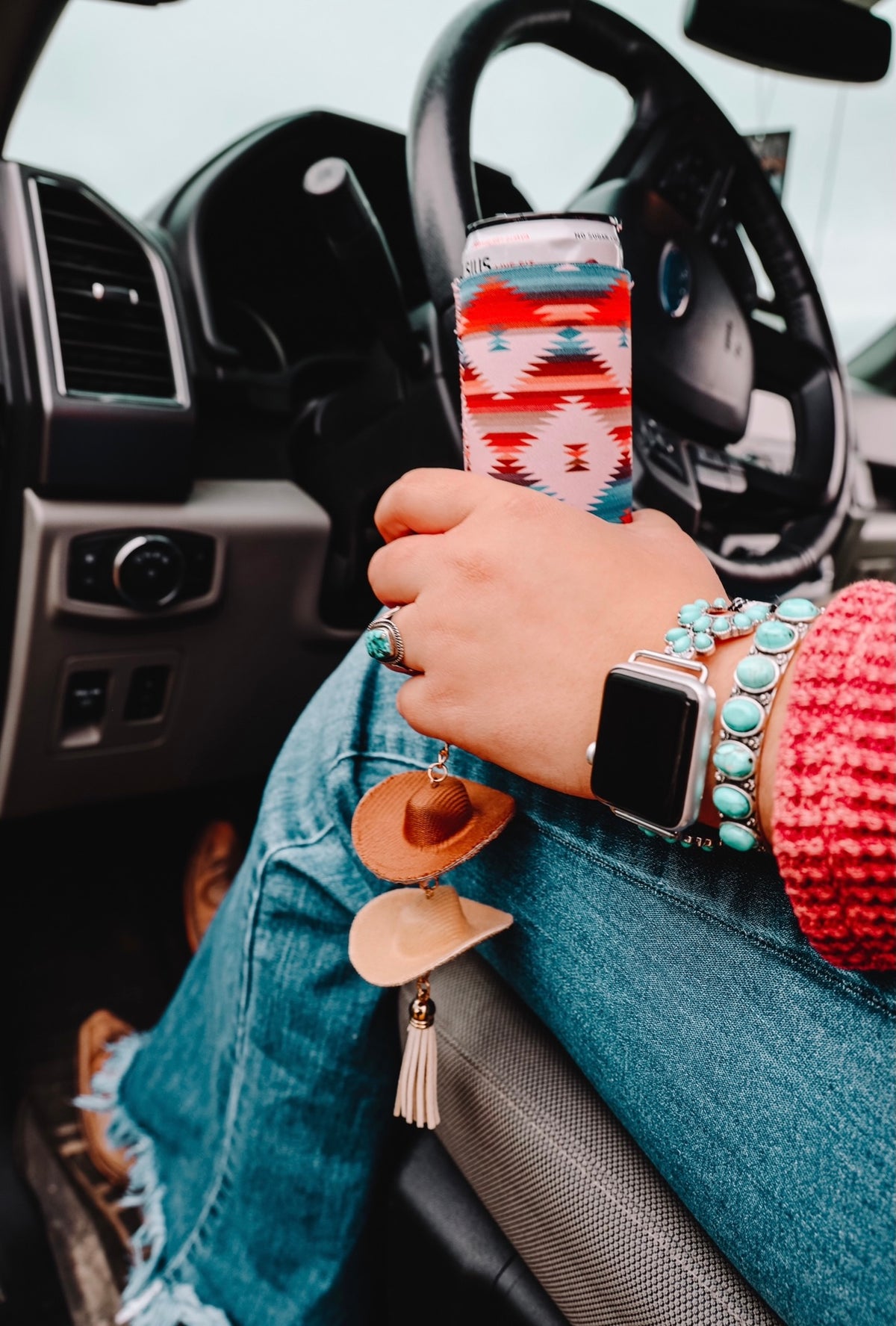 Combo Brown &amp; Stone Cowboy Hat Rearview Mirror Charm