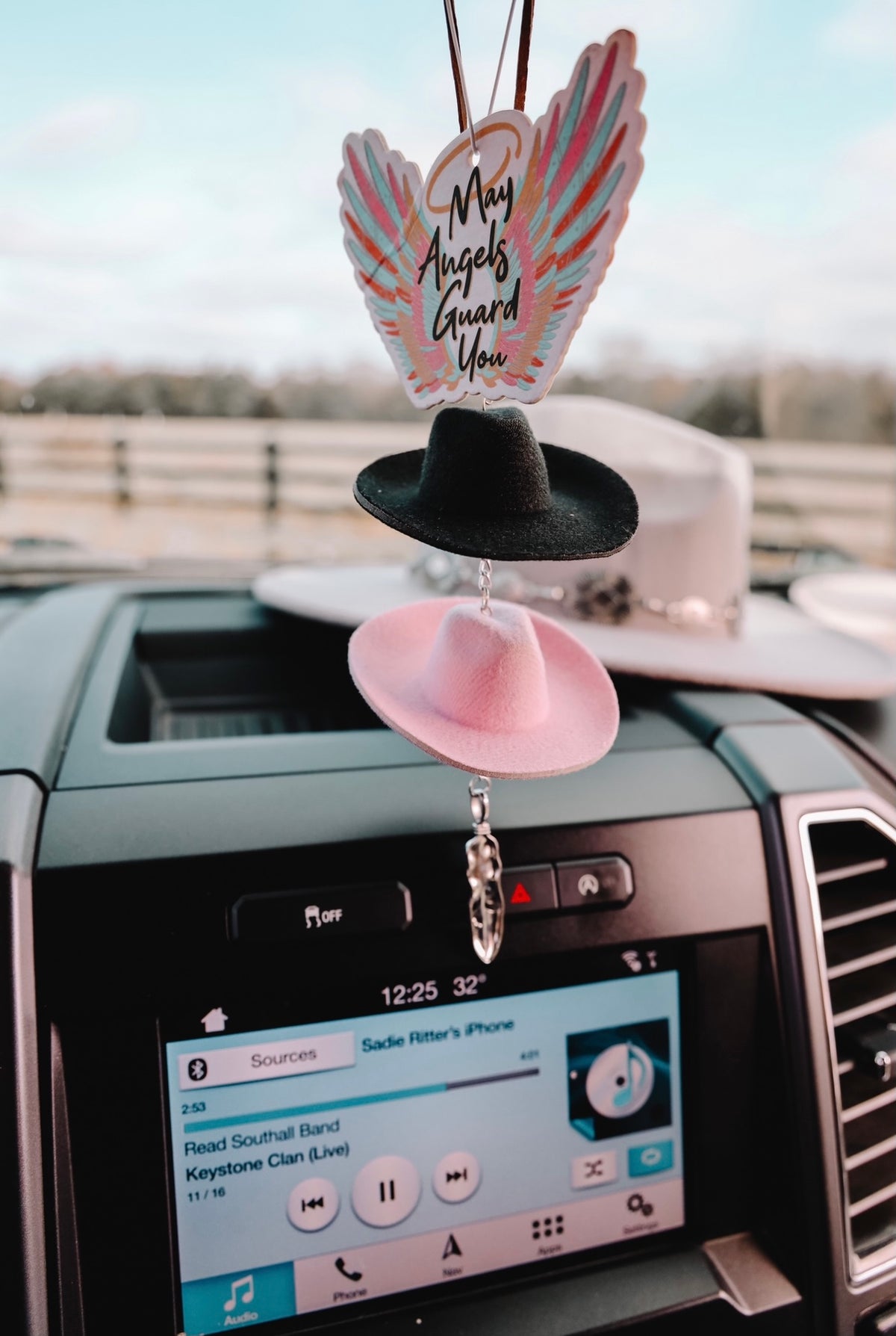 Black &amp; Pink Cowboy Hat Rearview Mirror Charm