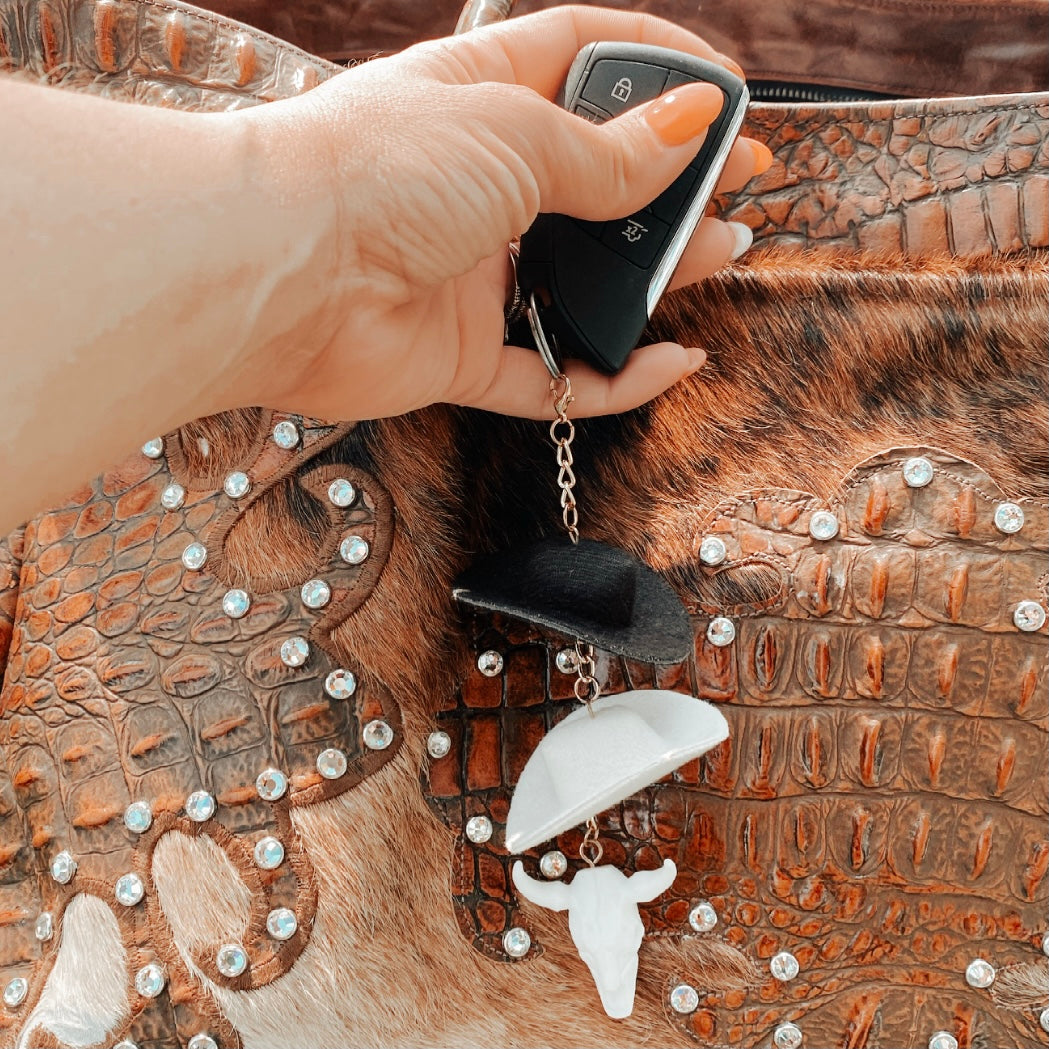 Stone &amp; Black Cowboy Hat Keychain