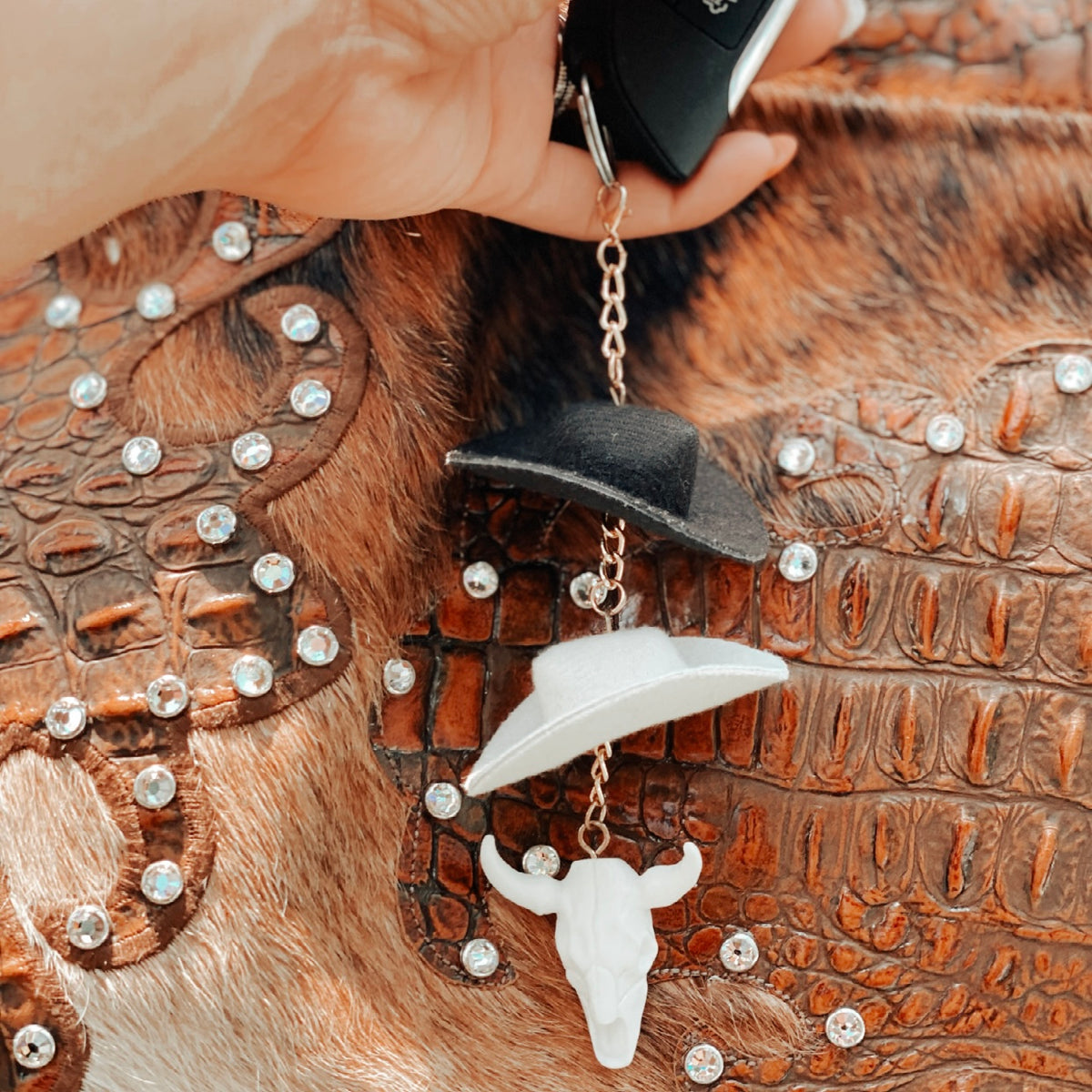 Stone &amp; Black Cowboy Hat Keychain