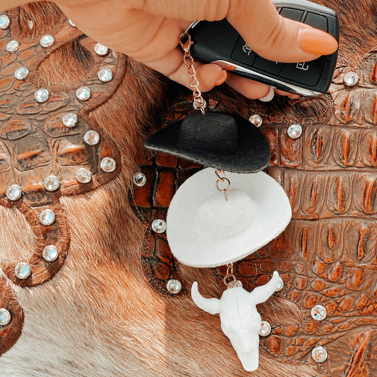 Stone &amp; Black Cowboy Hat Keychain