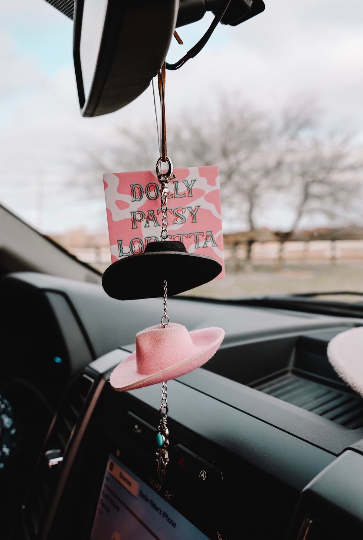 Black &amp; Pink Cowboy Hat Rearview Mirror Charm