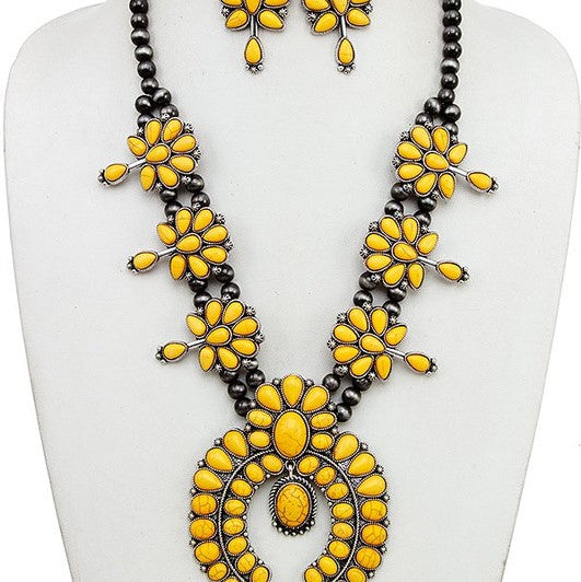 Yellow Squash Blossom Necklace Earrings Set
